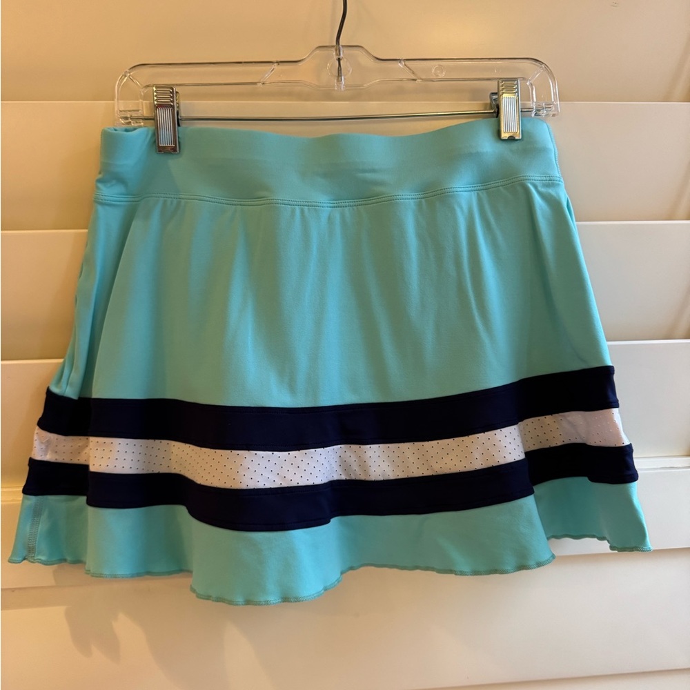 Green and Black Mini Skater Skirt with Pleats